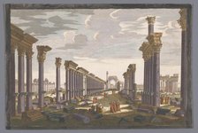 View of the ruin of the arch of the colonnade at Palmyra, seen from the west, 1745-1775. Creator: Anon.