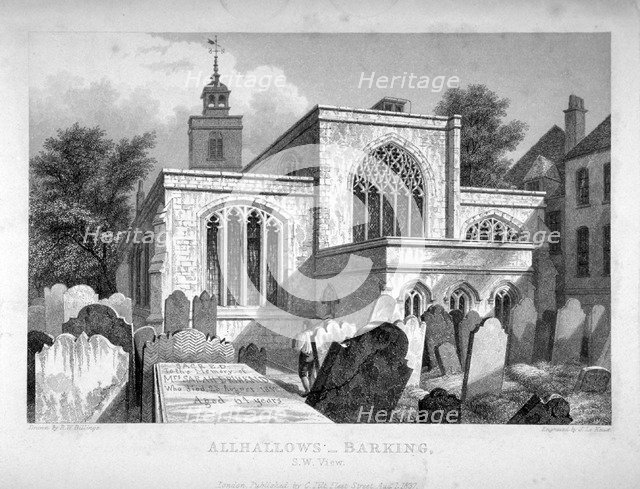 All Hallows-by-the-Tower Church, London, 1837. Artist: John Le Keux