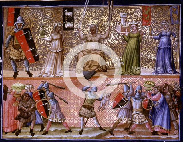 Frontispiece with representation of different scenes, Miniature in 'Codex Justinian Institutiones…