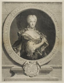 Portrait of Christine-Caroline, the Margrave of Brandenbourg-Onoltzbach, wife of Guilla..., c. 1723. Creators: Pierre Drevet, Pierre Imbert Drevet.