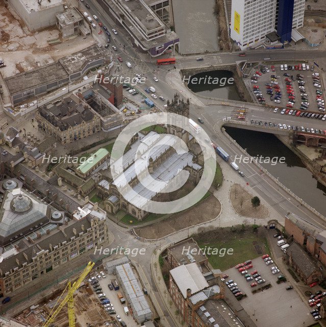 An aerial view of Manchester Cathedral, 2001. Artist: EH/RCHME staff photographer