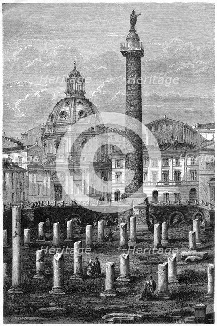 Trajan's Column and Ulpian's Basilica, Roman Forum, Rome, Italy, 19th century.Artist: Decreef