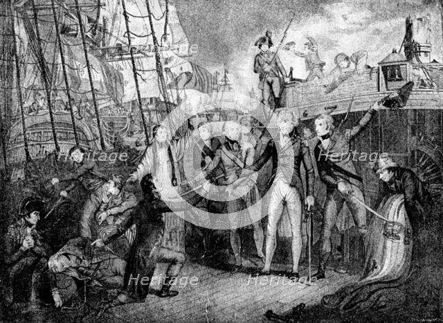 'The Battle off Cape St. Vincent;Commodore Nelson receiving the Sword of the Dying Spaninish...'1891 Creator: Daniel Orme.