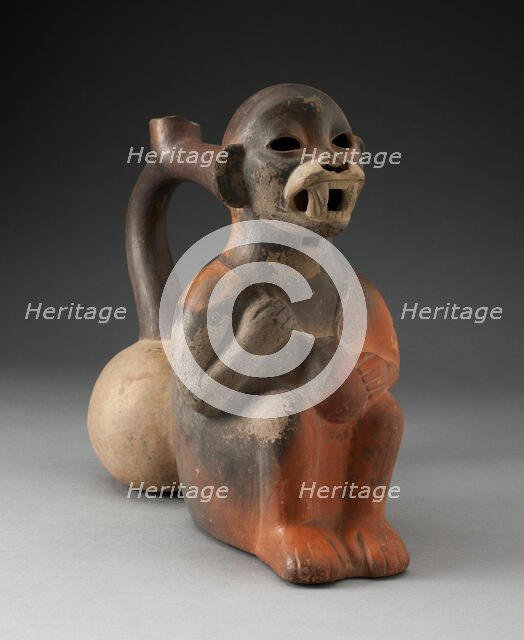 Double Vessel in the Form of a Seated Monkey with Coca Bag Around Neck, 100 B.C./A.D. 500. Creator: Unknown.