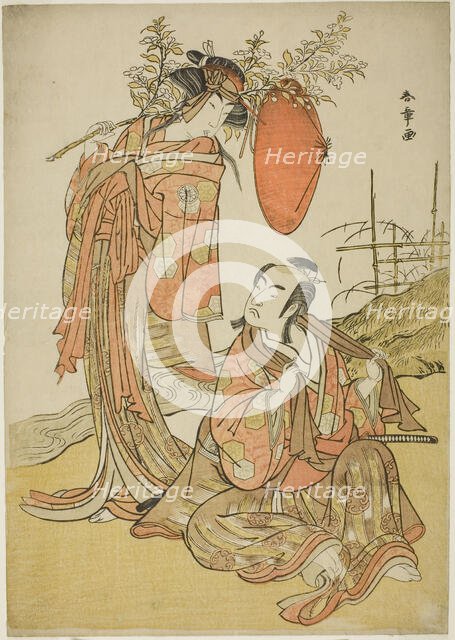 The Actors Ichikawa Monnosuke II and Segawa Kikunojo III as the Lovers Seijuro (right)..., c. 1781. Creator: Shunsho.