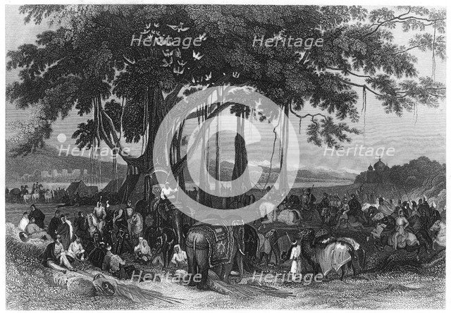 The arrival of the contingent force of the Sikh irregular cavalry, India, c1860. Artist: Unknown