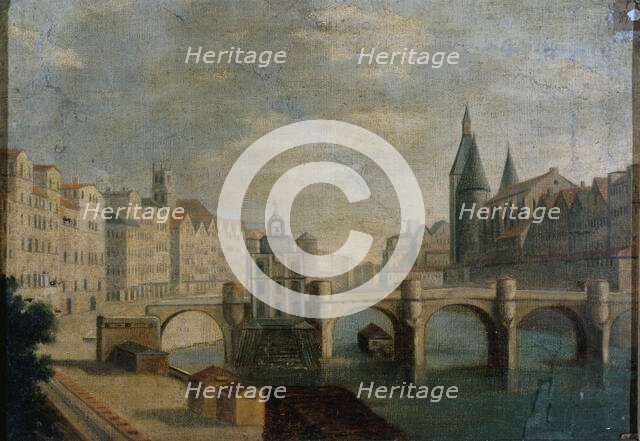 The wide arm of the Pont-Neuf and Samaritaine pump, around 1800, current 1st..., c1795-1805. Creator: Unknown.