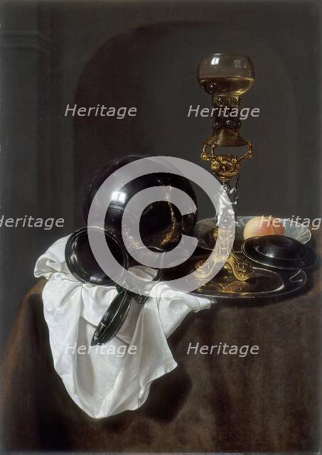 Still Life with Glass of Wine, pewter Jug and other Objects, c1640s. Creator: Jan Jansz Treck.