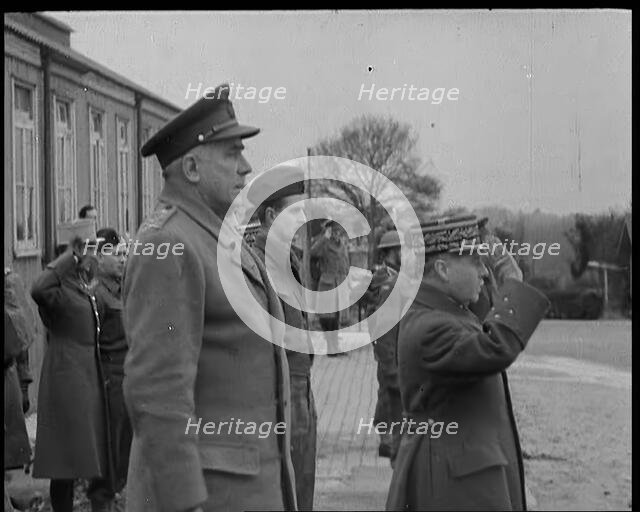 Allied Officers, Including General Maurice Gamelin, Watching British Expeditionary Force..., 1940. Creator: British Pathe Ltd.