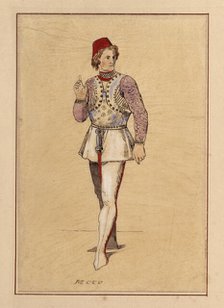 Tracing of a man in medieval Italian military dress, pre-1849.  Creator: John Everett Millais.