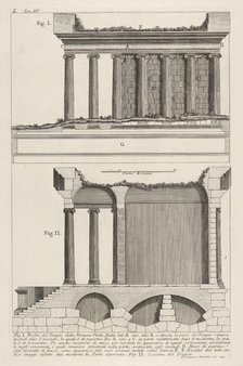 Profile of the Temple of Fortuna Virilis (Profilo del Tempio della Fortuna Virile), and se..., 1756. Creator: Giovanni Battista Piranesi.