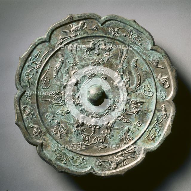 Octafoil Mirror with Paired Phoenixes, Birds, and Flowers, late 700s. Creator: Unknown.