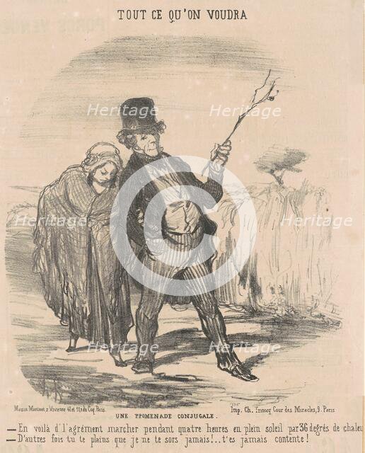 Une promenade conjugale, 19th century. Creator: Honore Daumier.