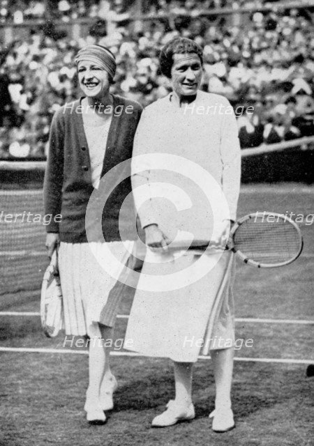 Suzanne Lenglen (left) and Elizabeth Ryan before their last singles match at Wimbledon, 1925. Artist: Unknown