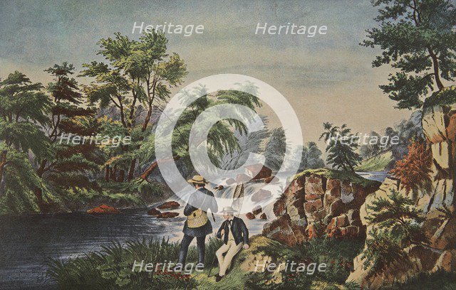 The Trout Stream, Currier & Ives, pub. 1852  (Colour Lithograph)