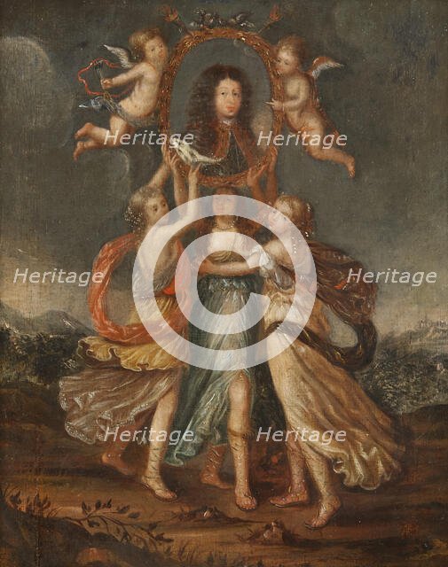 Three Allegorical Figures Bearing the Portrait of Karl XI of Sweden, c17th century. Creator: David Klocker Ehrenstrahl.