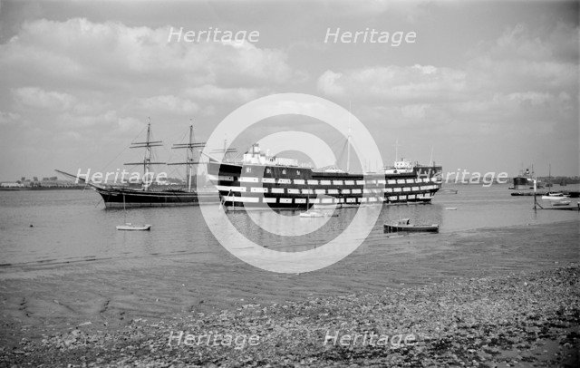 The 'Cutty Sark' and the 'Worcester', Greenhithe, Kent, c1945-c1965.  Artist: SW Rawlings