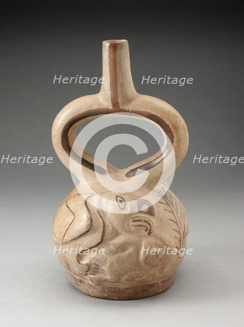 Stirrup Spout Vessel with Raised Design of a Man Attacked by a Bird, 100 B.C./A.D. 500. Creator: Unknown.