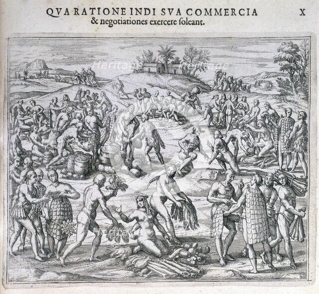 An Indian market near the port of Carthagena, America, 1595. Creator: Theodor de Bry.