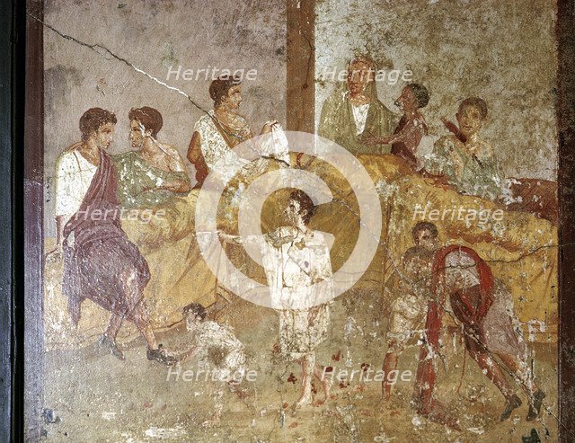 Roman wallpainting of a dinner-party, Pompeii, Italy. Creator: Unknown.