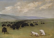 Catlin and His Indian Guide Approaching Buffalo under White Wolf Skins, 1846-1848. Creator: George Catlin.
