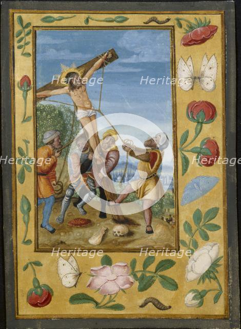 Leaf from a Book of Hours: The Raising of the Cross, c. 1510-1520. Creator: Unknown.
