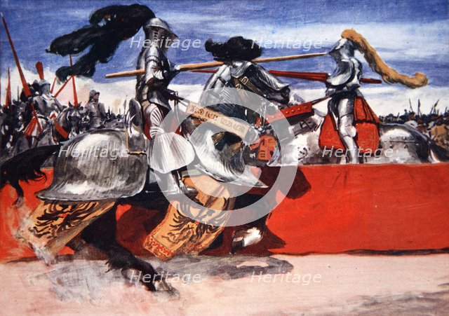 Maximilian I, Holy Roman Emperor, jousting at a tournament, late 15th or early 16th century (1913).  Artist: Arthur C Michael