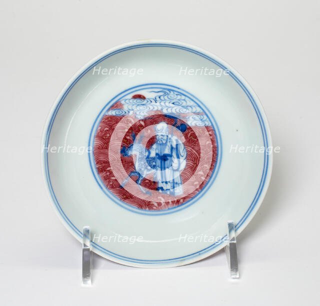 Underglaze-blue and red 'immortals' dish, 19th century. Creator: Unknown.