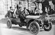 King Alfonso XIII in a Hispano-Suiza car, palace of La Granja, Segovia, Spain, c1907. Artist: Unknown