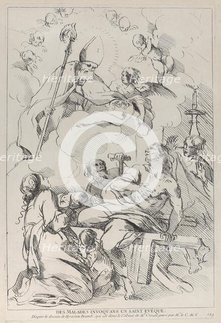 Sick people summoning a Bishop saint, who appears at upper left, 1729-40. Creator: Caylus, Anne-Claude-Philippe de.