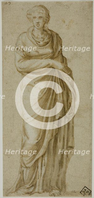 Standing Draped Female Figure, c. 1550. Creator: Girolamo da Carpi.