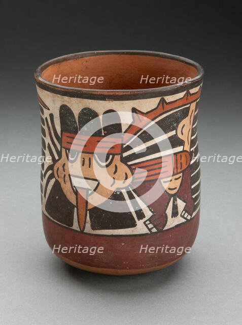 Beaker Depicting Ritual Figure Wearing Costume with Bird Attributes, 180 B.C./A.D. 500. Creator: Unknown.