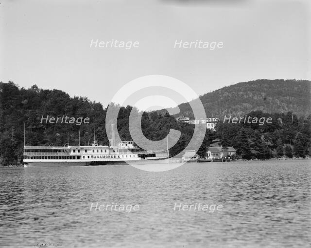 Steamer approaching Rogers' Rock landing, Lake George, N.Y., between 1900 and 1910. Creator: William H. Jackson.