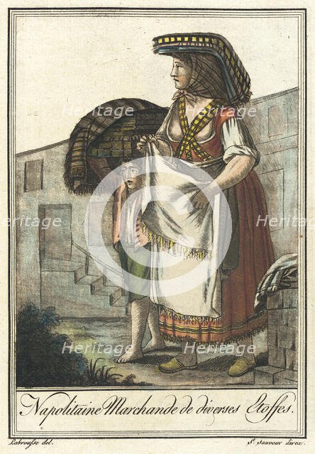 Costumes de Différents Pays, 'Napolitaine Marchande de Diverses Etoffes', c1797. Creators: Jacques Grasset de Saint-Sauveur, LF Labrousse.