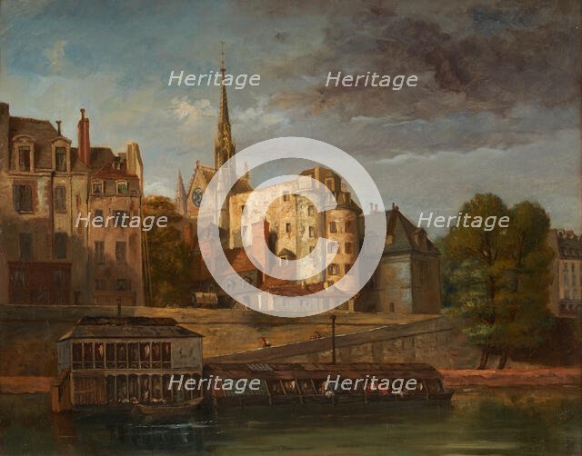 Quai des Orfevres, seen from the Quai des Grands-Augustins, around 1860. Creator: Unknown.