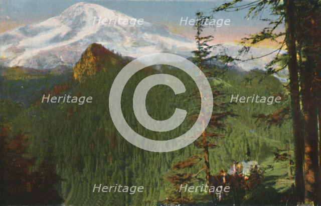 'The Road at Rickseeker Point, Mount Rainier in the Distance, Washington', c1916. Artist: Asahel Curtis.