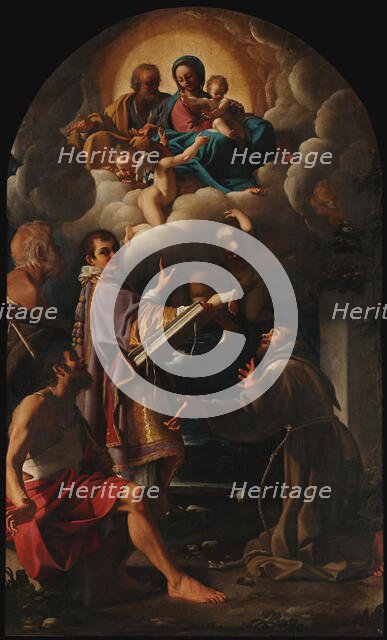 The Holy Family with Saints Lawrence, Francis of Assisi,  Peregrine of Auxerre..., 1608-1610. Creator: Schedone (Schidone), Bartolomeo (1570-1615).