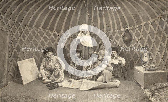 Group portrait in a yurt, 2nd half of 19th century. Creator: Mikhail Znamensky.