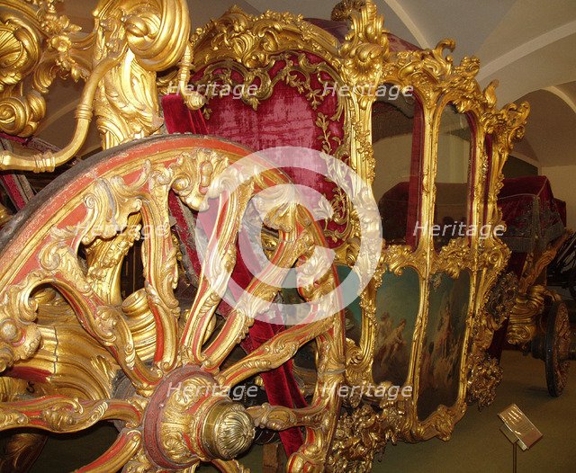 Empress Elisabeth Petrovna's Royal Coach, 1754. Artist: Drillerosse, A. (active Mid of 18th cen.)