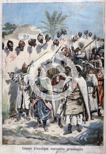 Column of insurgent Moroccans taken prisoner at Tadla by Sultan Abdul-Hafiz's army, 1897.   Creator: F Meaulle.