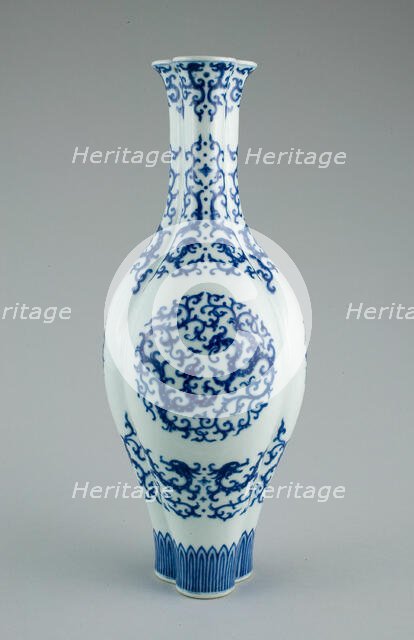 Triple Long-Necked Bottle Vase with Double Dragon Roundels and..., Qing dynasty, 1736-1795. Creator: Unknown.