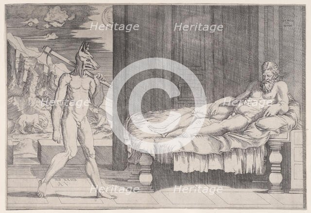 Lycaon Transformed into a Wolf, dated 1524. Creator: Agostino Veneziano.