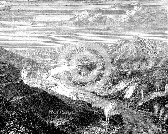 Geysers in Waikato, North Island, New Zealand, 1886.Artist: Lancelot
