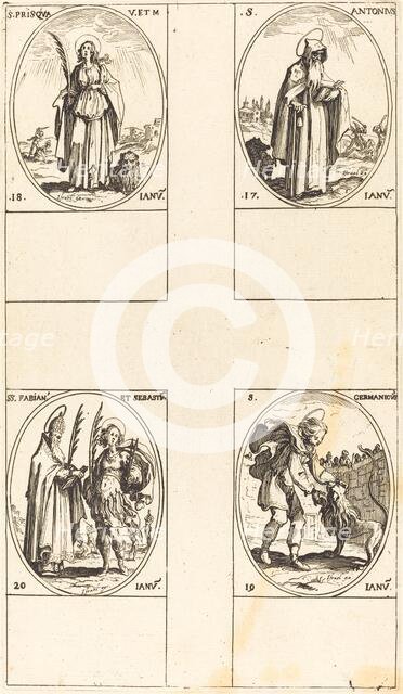 St. Anthony; St. Prisca; St. Germanicus; Sts. Fabian and Sebastian. Creator: Jacques Callot.