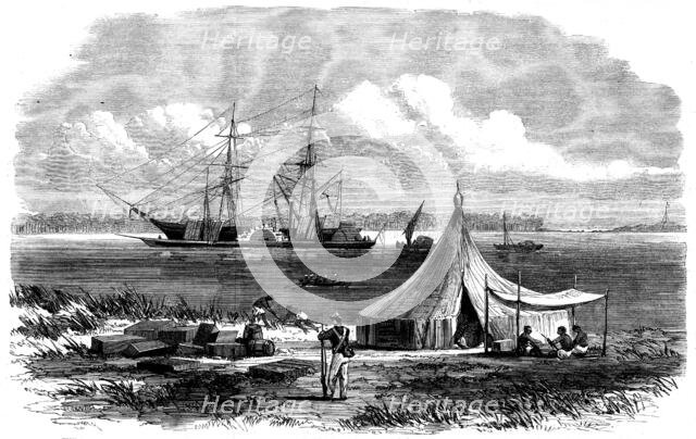 The brig Hetty Ellen discharging sections of Dr. Livingstone's new steamer..., 1862. Creator: Unknown.
