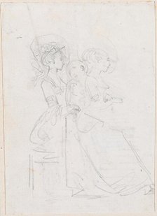 Two Seated Women with Male Figure between Them [verso], probably c. 1754/1765. Creator: Hubert Robert.