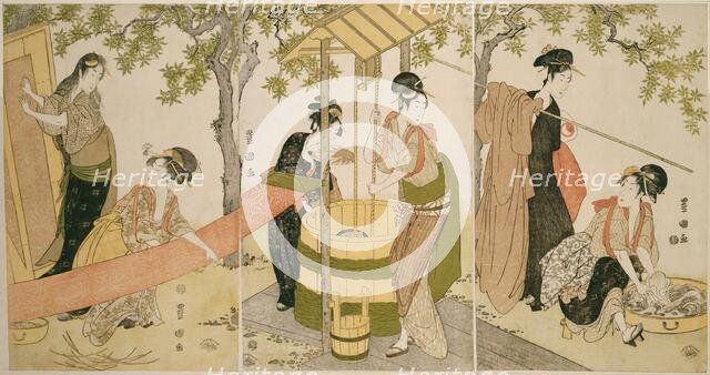 Doing the Laundry by the Well Curb (Idobata no sentaku to araihari), c. 1795. Creator: Utagawa Toyokuni I.