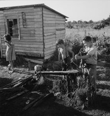 Possibly: Bean pickers' children in camp at end..., near West Stayton, Marion County, Oregon, 1939. Creator: Dorothea Lange.