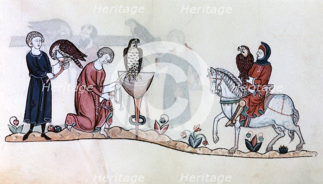 Falconers with their birds, 13th century. Artist: Unknown