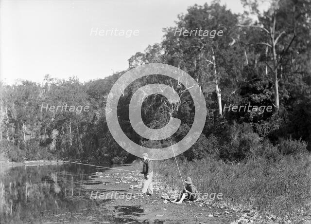 Frederick George Walker fishing with unknown boy Coomera River, c1880s. Creator: Robert Augustus Henry L'Estrange.